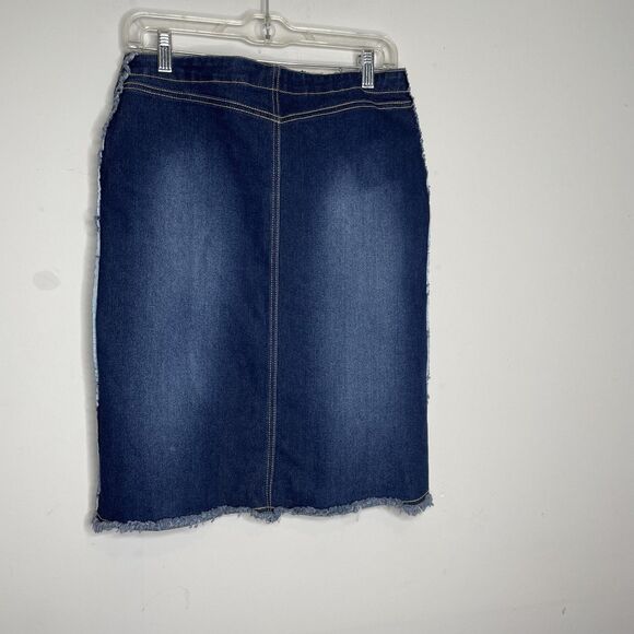 Rave Skirt Jumiors 15 Blue Denim Lace-Up Raw Hem Slit Midi Jean Y2K Vintage - Picture 6 of 9